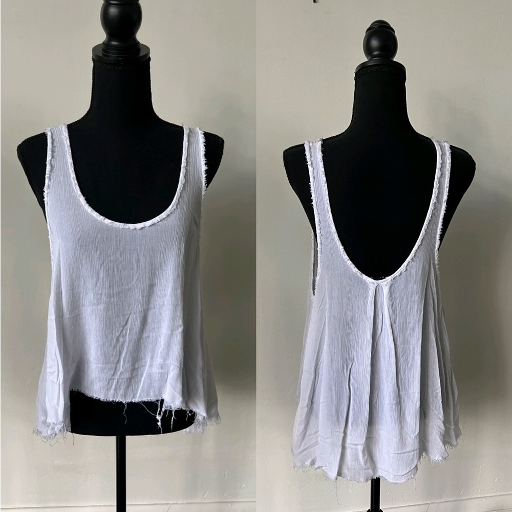 Backless Raw Hem Semi Sheer White Blouse